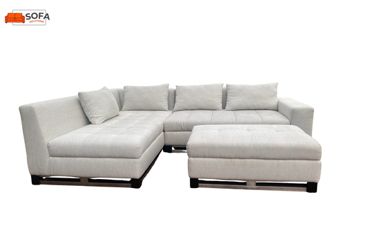 Grijze Stoffen Hoekbank met Hocker–Ruim Lounge Comfort–Gratis Levering