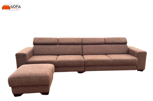 Grote Bruine 4-Zits Hoekbank met Hocker – Ruim Familie Comfort – Gratis Levering