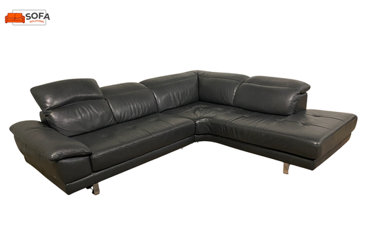Natuzzi Speranza Leren Hoekbank – Italiaans Design – Luxe Antraciet Echt Leer – Gratis Levering
