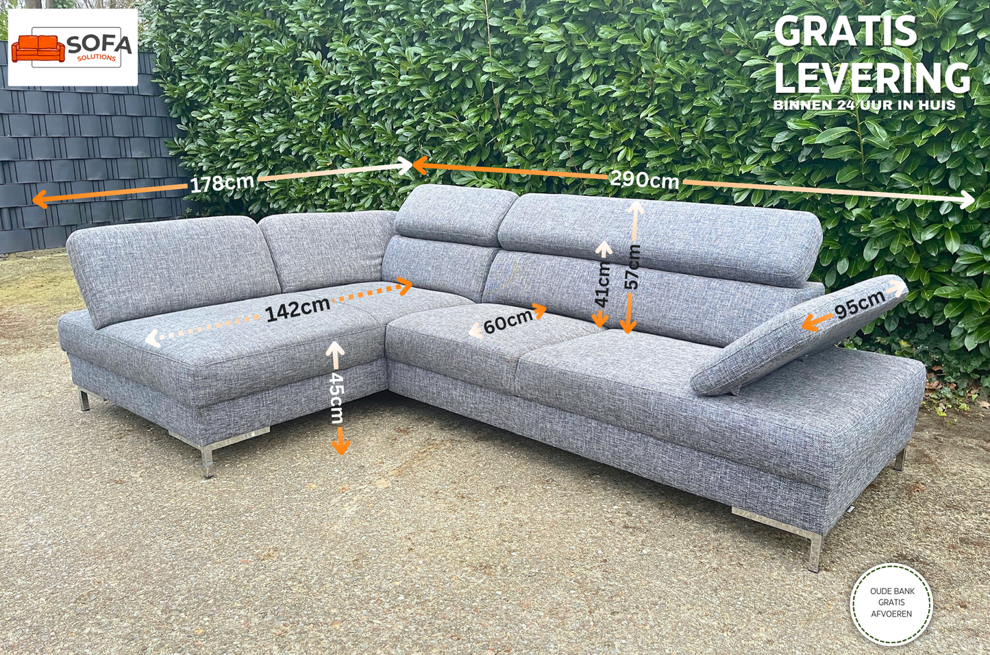 GRATIS LEVERING HEEL BENELUX + DACH Montel Grijs Stoffen Hoekbank