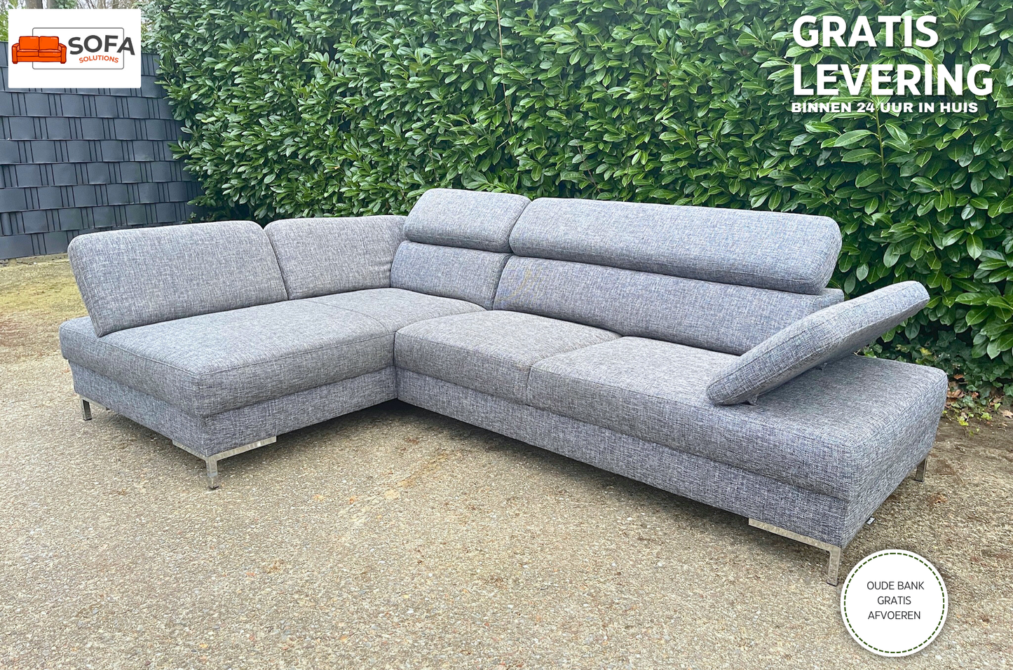GRATIS LEVERING HEEL BENELUX + DACH Montel Grijs Stoffen Hoekbank