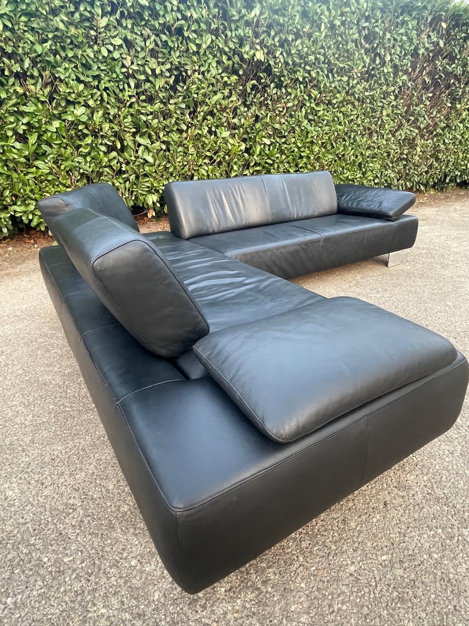 GRATIS LEVERING HEEL BENELUX + DACH Montel Zwarte Echt Leer Hoekbank