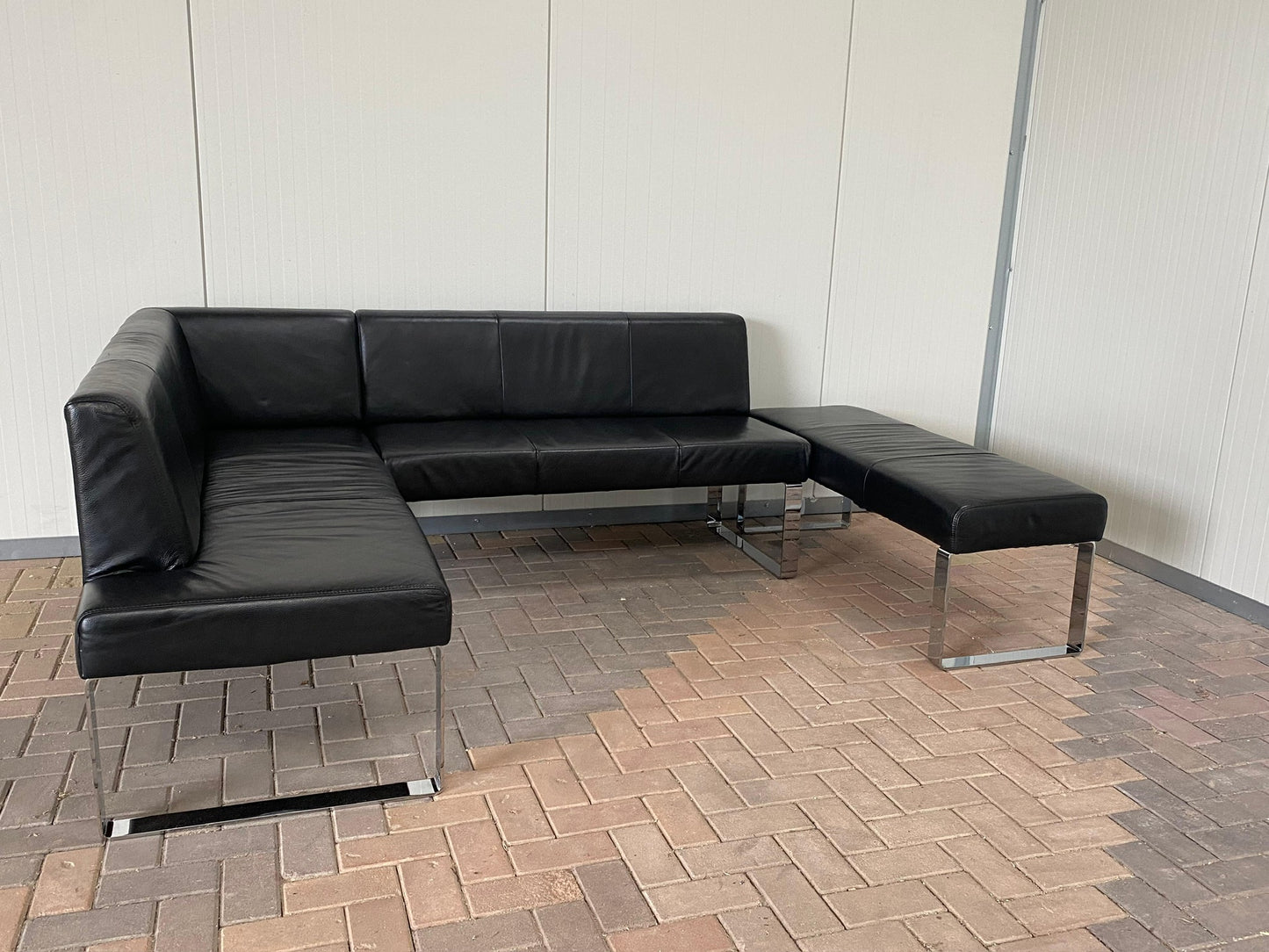 GRATIS LEVERING HEEL BENELUX + DACH Zwart Echt Leer Eet Hoekbank met Hocker