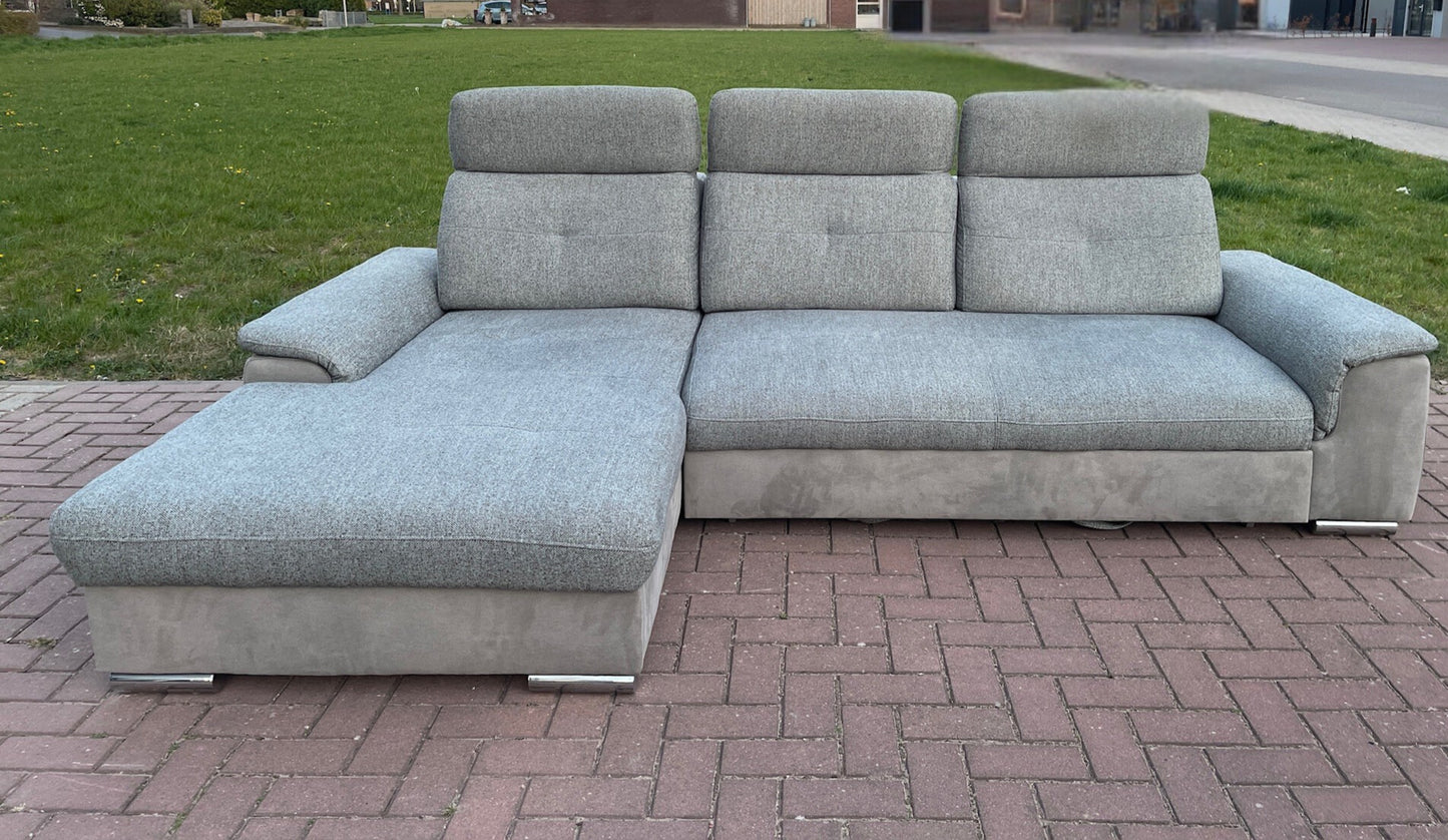 GRATIS LEVERING HEEL BENELUX + DACH Moderne Grijs Stoffen Hoekbank + Slaapfunctie