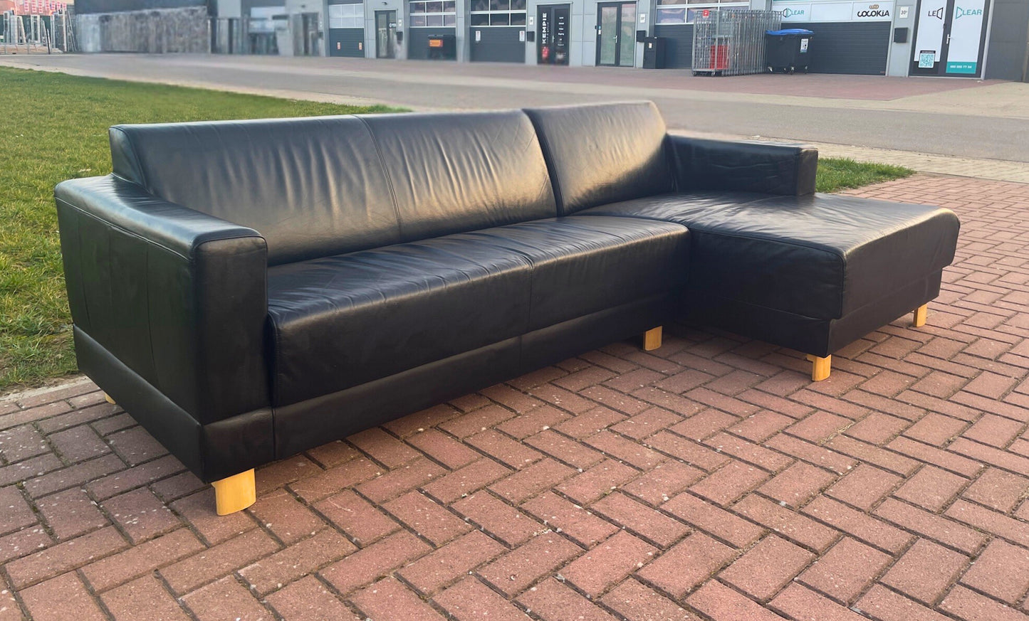 GRATIS LEVERING HEEL BENELUX + DACH Montel Zwart Echt Leer Hoekbank