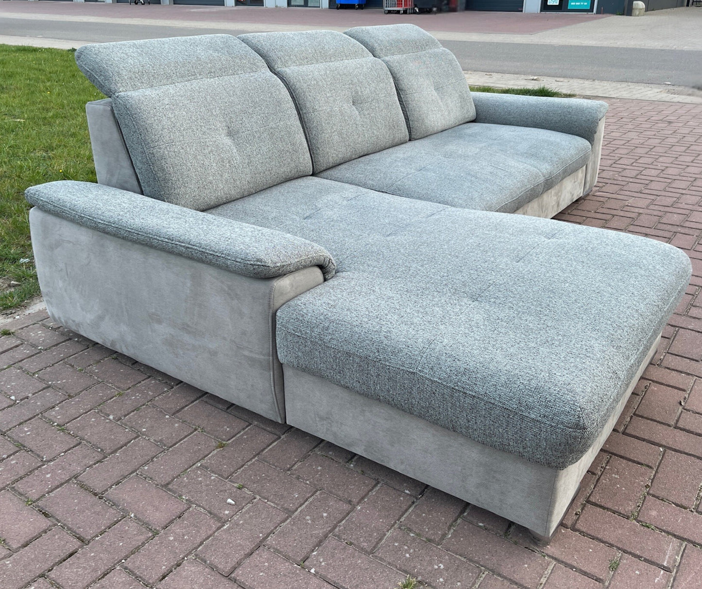 GRATIS LEVERING HEEL BENELUX + DACH Moderne Grijs Stoffen Hoekbank + Slaapfunctie