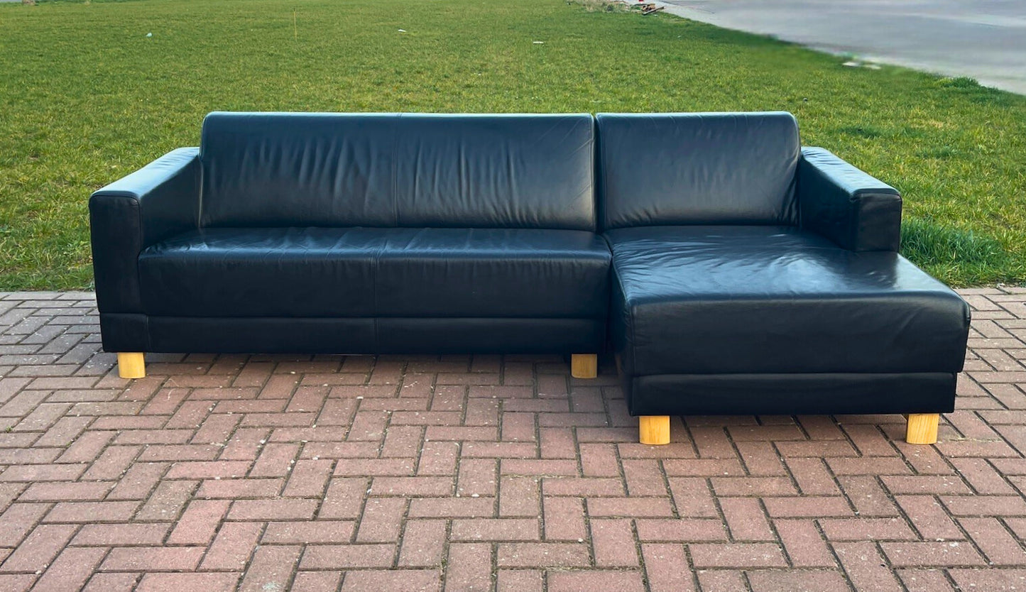 GRATIS LEVERING HEEL BENELUX + DACH Montel Zwart Echt Leer Hoekbank