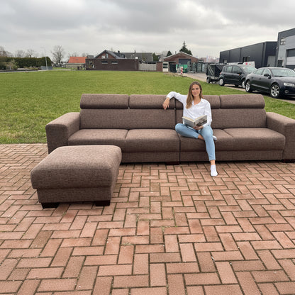Grote Bruine 4-Zits Hoekbank met Hocker – Ruim Familie Comfort – Gratis Levering