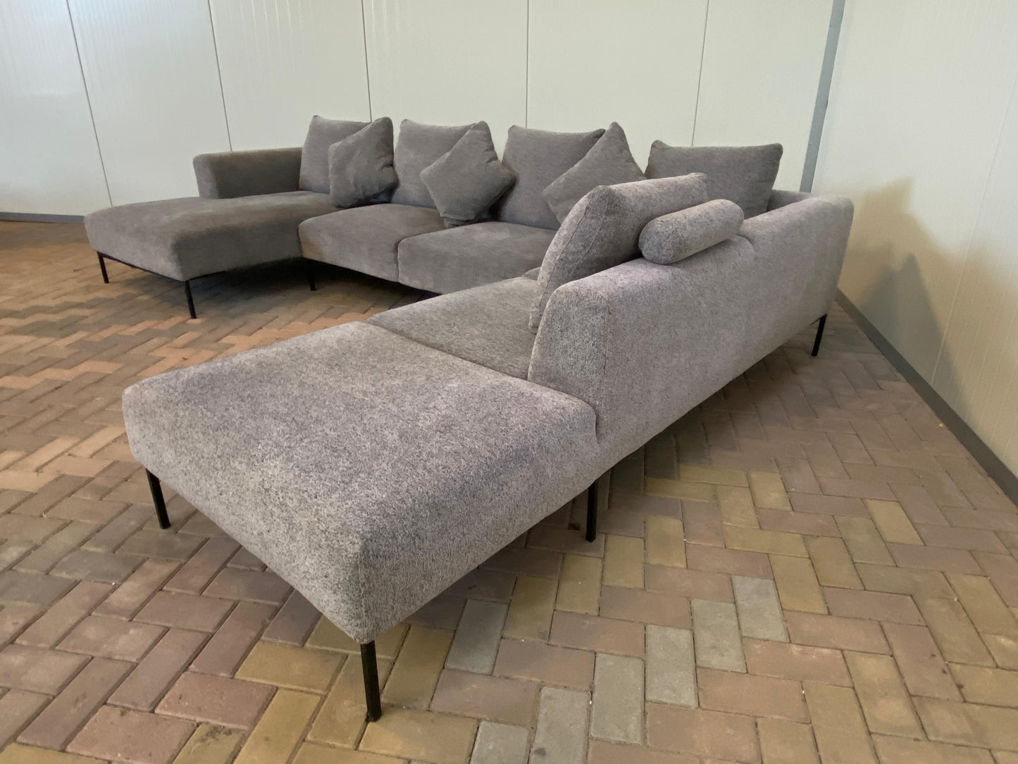 GRATIS LEVERING HEEL BENELUX + DACH Montel Grote Grijs Stoffen U-Bankstel