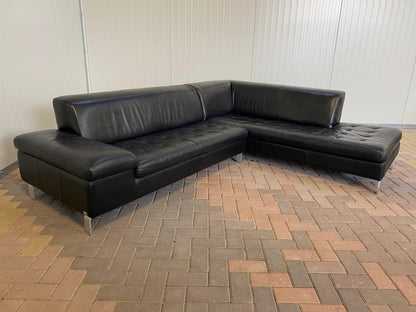 GRATIS LEVERING HEEL BENELUX + DACH Caliaitalia Zwarte Echt Leer Hoekbank