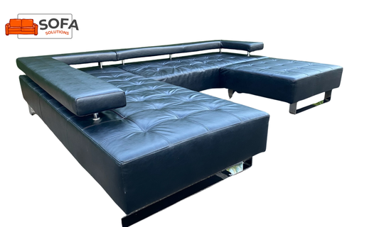 Montèl Cipriani design hoekbank zwart leer met hocker – Iconisch Nederlands design – Premium comfort van zwart leer