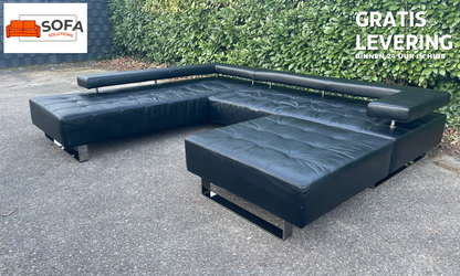 Montèl Cipriani Design Hoekbank – Zwart Echt Leer – Luxe Hocker – Gratis Levering