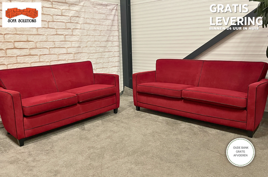 GRATIS LEVERING HEEL NL Vintage Rood Stoffen Bankstel 3 + 2,5 Zits