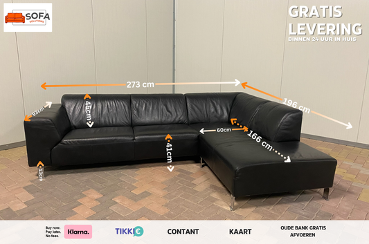 GRATIS LEVERING HEEL BENELUX + DACH Zwarte Echt Leer Hoekbank