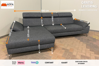 Montel Grijze Stoffen Hoekbank – Verstelbare Hoofd- en Armsteunen – Ruim & Comfortabel – Gratis Levering NL & BE