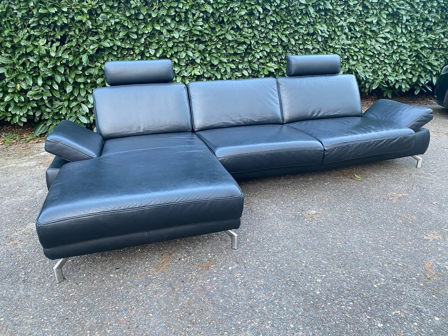 Henders & Hazel Zwarte Hoekbank – Premium Europees Comfort – Echt Leer