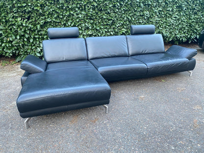 Henders & Hazel Zwarte Hoekbank – Premium Europees Comfort – Echt Leer