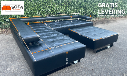 Montèl Cipriani Design Hoekbank – Zwart Echt Leer – Luxe Hocker – Gratis Levering