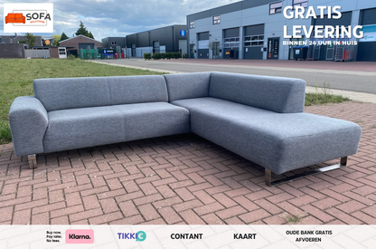 Moderne grijze stoffen hoekbank–Diep comfort–Ruime lounge–Gratis levering in NL & BE