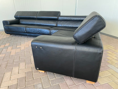 Calia Italia Zwart Leren Hoekbank – Verstelbare Hoofdsteunen – Ultiem Comfort – Gratis Levering NL & BE