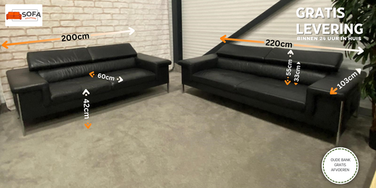 GRATIS LEVERING HEEL BENELUX + DACH Montel Zwart Echt Leer Bankstel 3+2,5 Zits