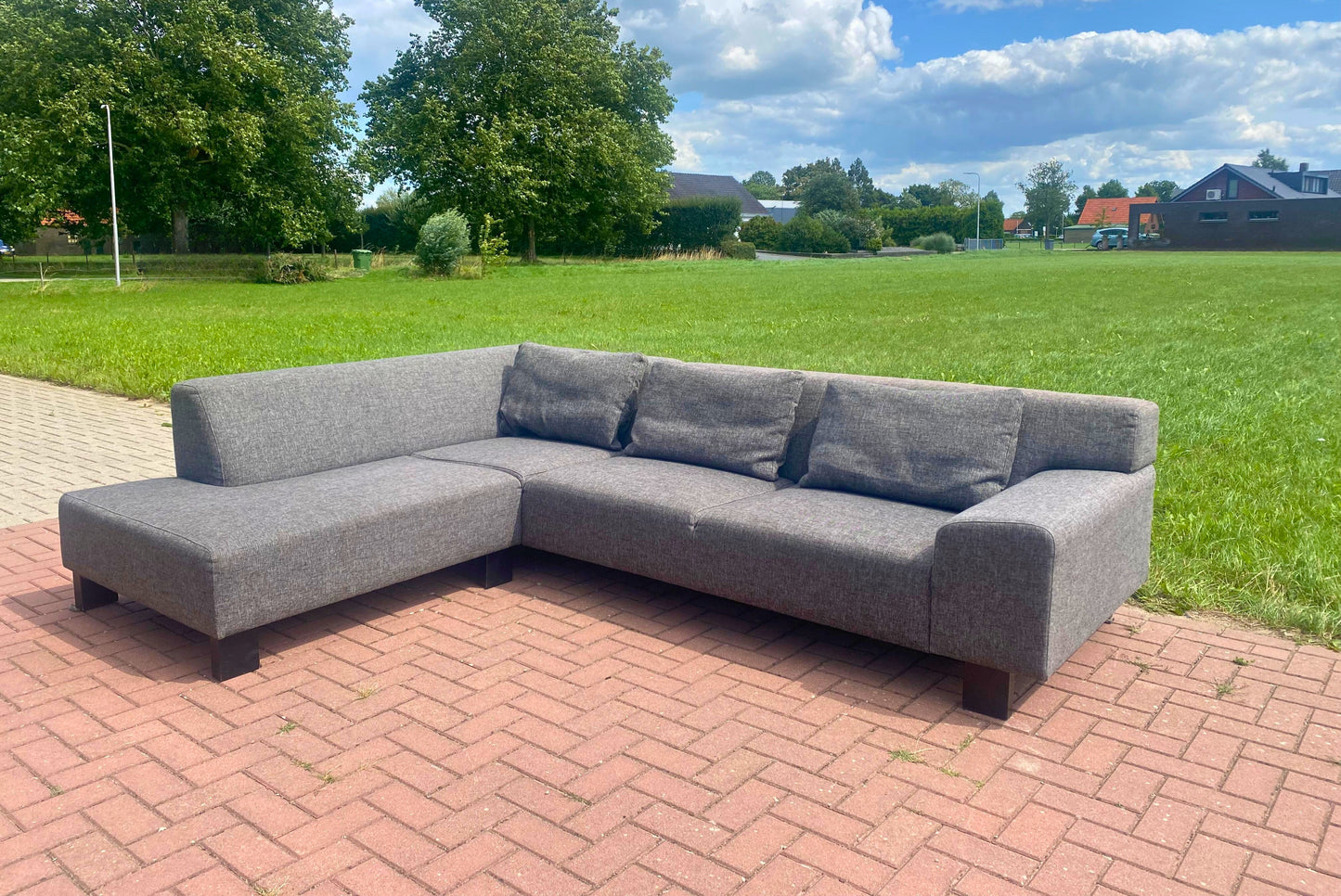 GRATIS LEVERING HEEL BENELUX + DACH Moderne Grijs Stoffen Hoekbank