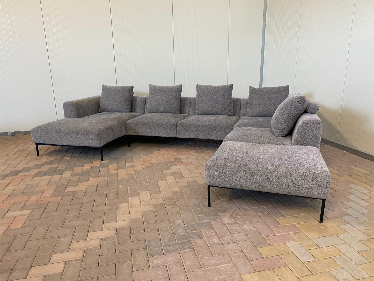 GRATIS LEVERING HEEL BENELUX + DACH Montel Grote Grijs Stoffen U-Bankstel