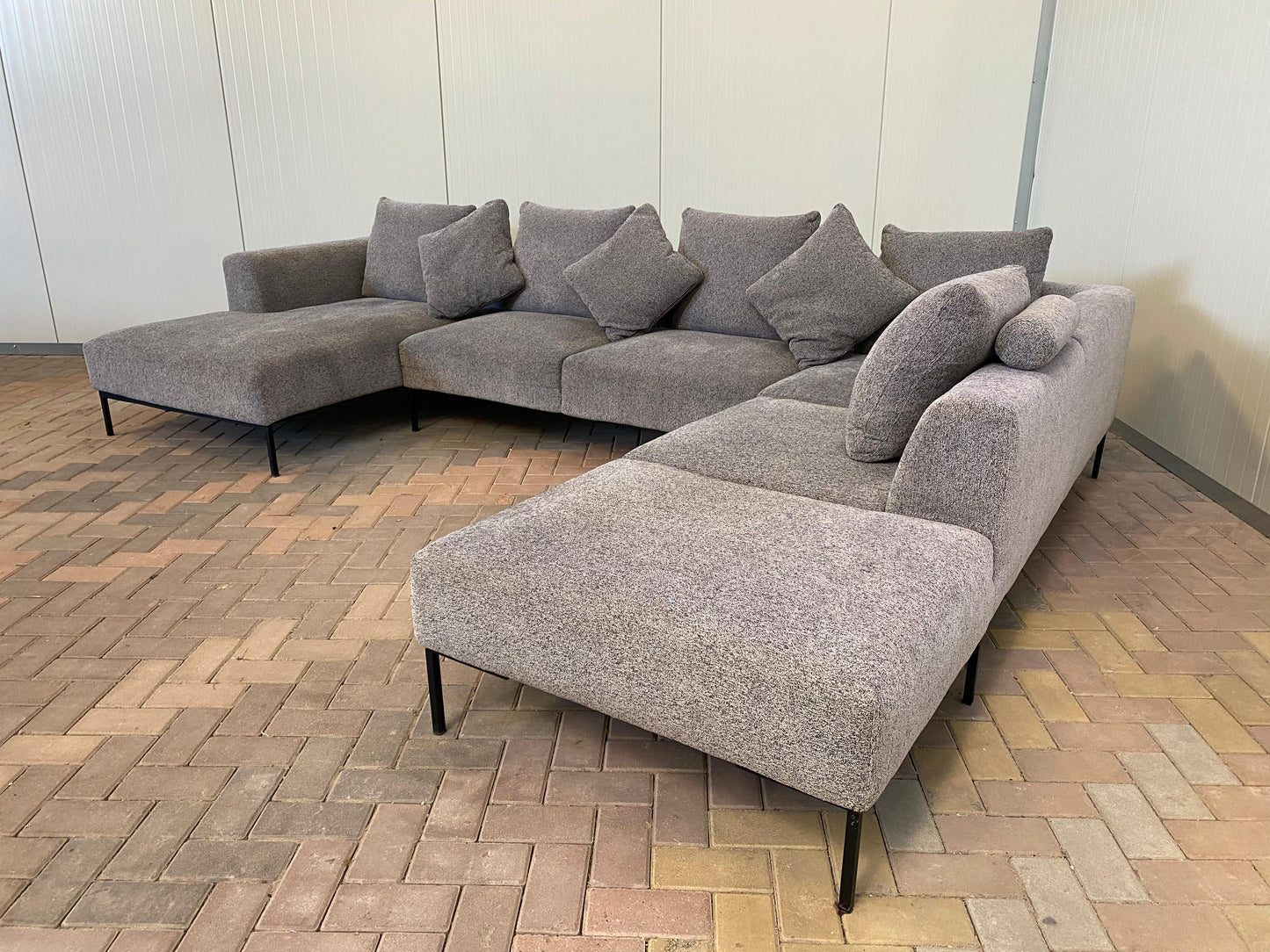 GRATIS LEVERING HEEL BENELUX + DACH Montel Grote Grijs Stoffen U-Bankstel