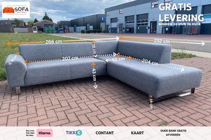Moderne grijze stoffen hoekbank–Diep comfort–Ruime lounge–Gratis levering in NL & BE