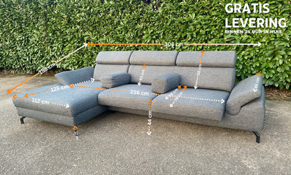 Montèl Modena Hoekbank–Uitschuifbare Zitvlakken–Luxe Grijs Design–Gratis Levering