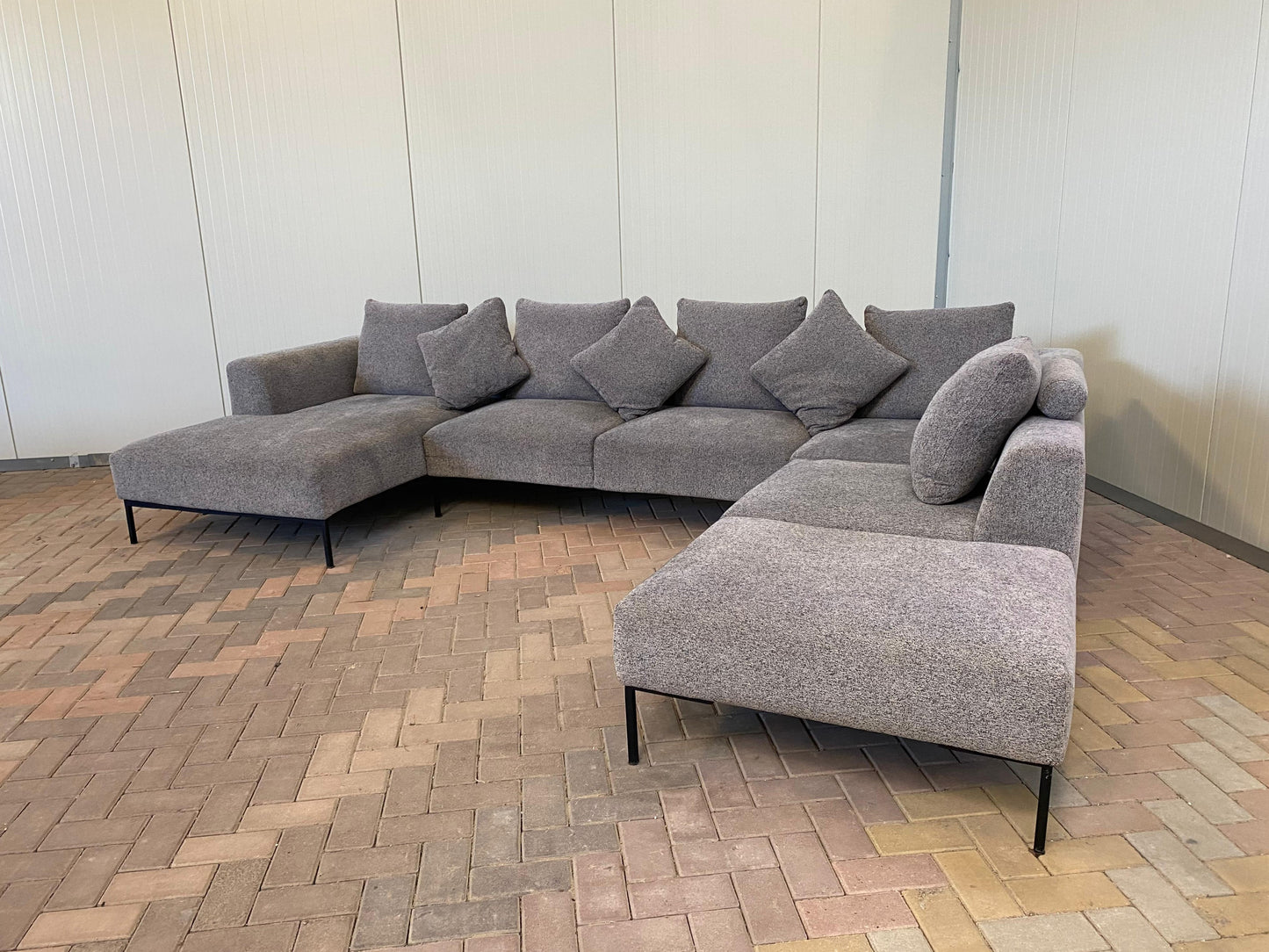 GRATIS LEVERING HEEL BENELUX + DACH Montel Grote Grijs Stoffen U-Bankstel