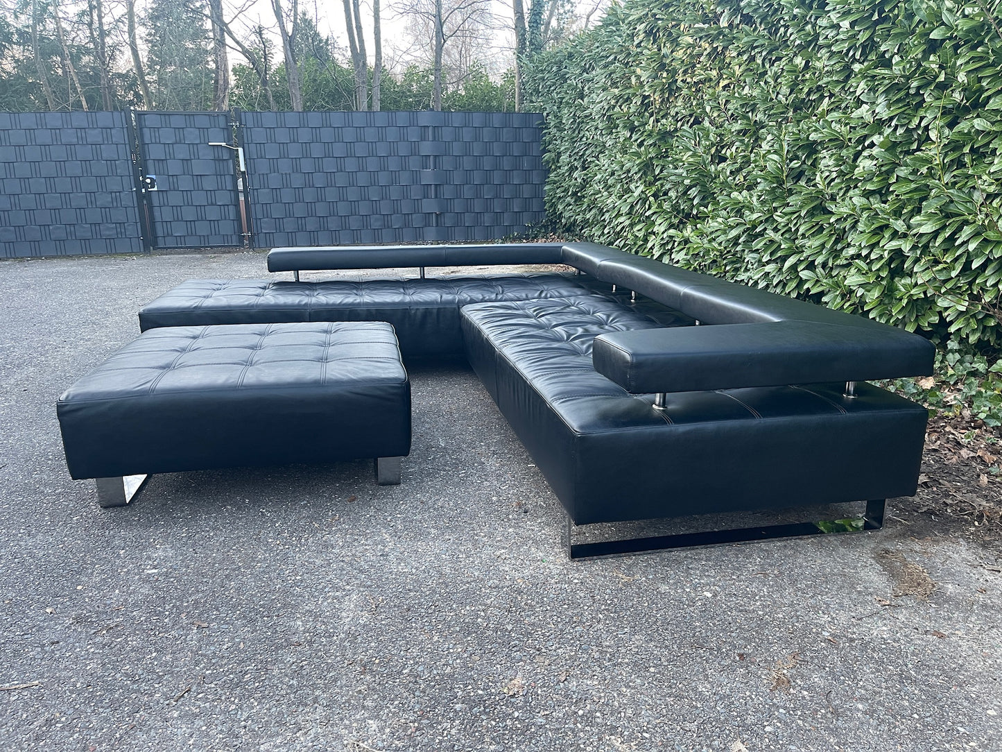 Montèl Cipriani Design Hoekbank – Zwart Echt Leer – Luxe Hocker – Gratis Levering