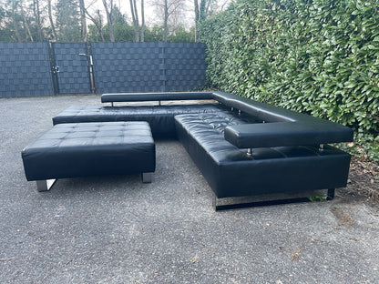Montèl Cipriani Design Hoekbank – Zwart Echt Leer – Luxe Hocker – Gratis Levering