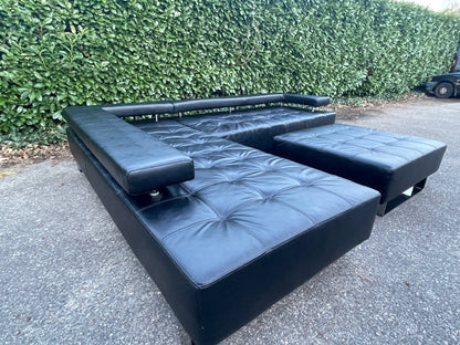 Montèl Cipriani Design Hoekbank – Zwart Echt Leer – Luxe Hocker – Gratis Levering