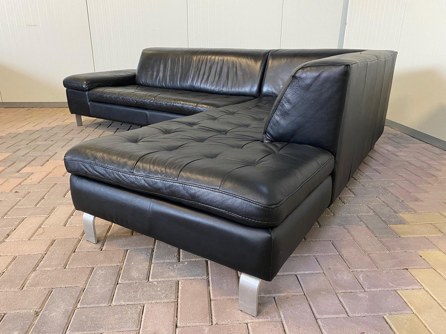 GRATIS LEVERING HEEL BENELUX + DACH Caliaitalia Zwarte Echt Leer Hoekbank