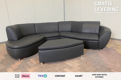GRATIS LEVERING HEEL BENELUX + DACH Hummel Design Grijs Leer Hoekbank