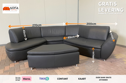 GRATIS LEVERING HEEL BENELUX + DACH Hummel Design Grijs Leer Hoekbank