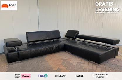 Bruhl Zwarte Leren Hoekbank – Verstelbaar Comfort – Ruime Lounge – Gratis Levering NL & BE