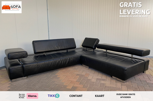 Bruhl Zwarte Leren Hoekbank – Verstelbaar Comfort – Ruime Lounge – Gratis Levering NL & BE