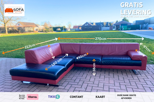 GRATIS LEVERING HEEL BENELUX + DACH Montel Hoekbank Van Echt Leer In Rood En Zwart