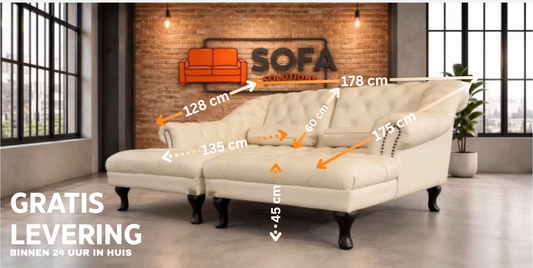 Chesterfield Chaise Lounge Set – Tijdloos Echt Leer Design – Luxe Uitstraling – Gratis Levering