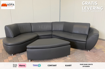 GRATIS LEVERING HEEL BENELUX + DACH Hummel Design Grijs Leer Hoekbank