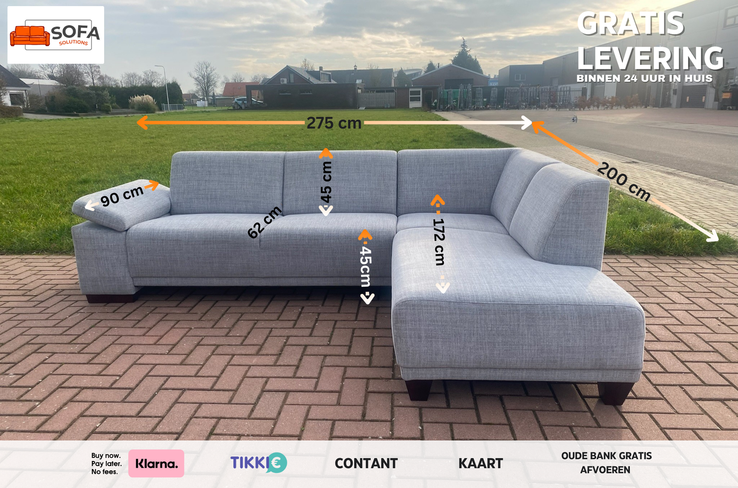 GRATIS LEVERING HEEL BENELUX + DACH Mooi Grijs Stoffen Hoekbank