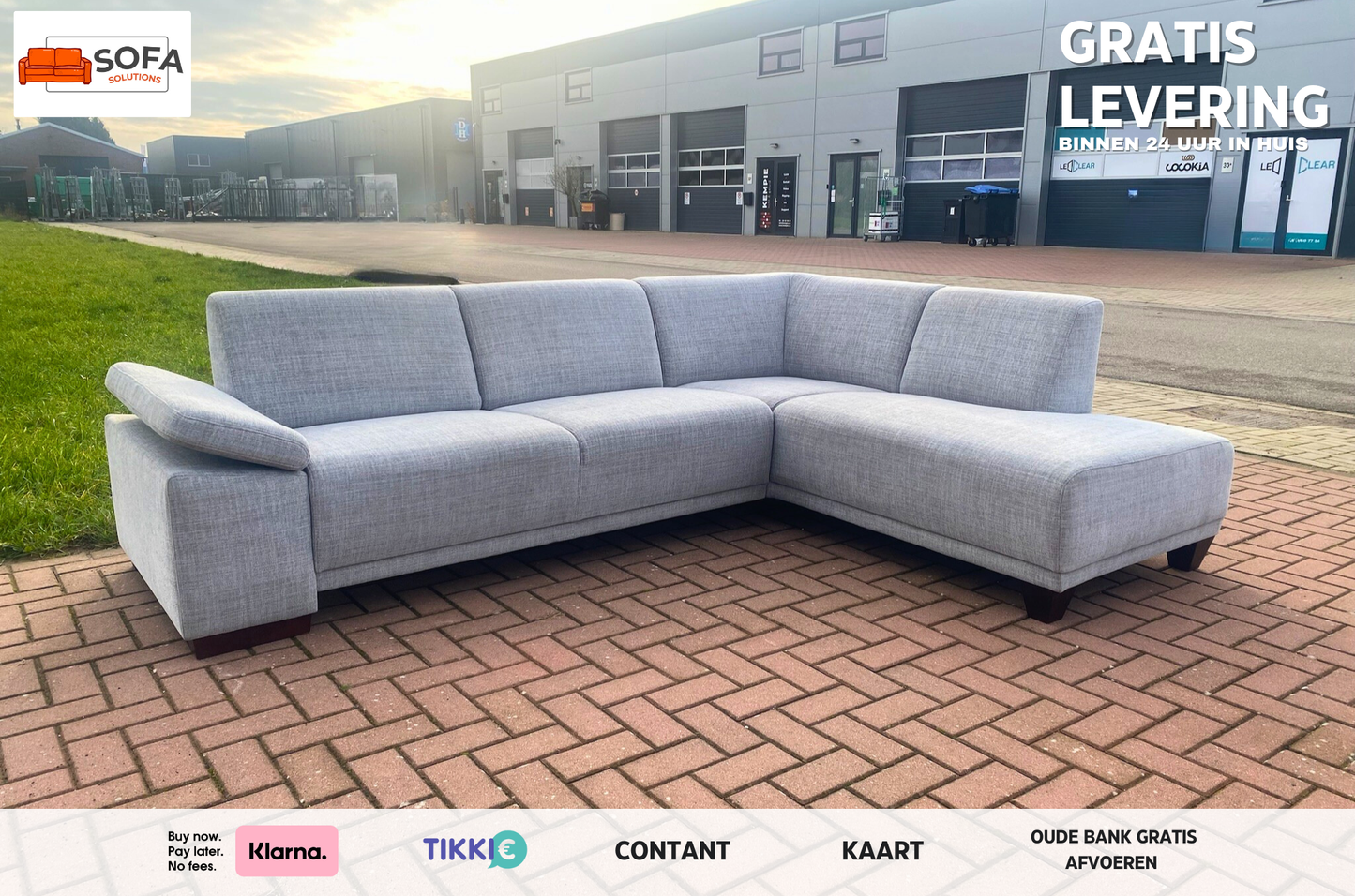 GRATIS LEVERING HEEL BENELUX + DACH Mooi Grijs Stoffen Hoekbank