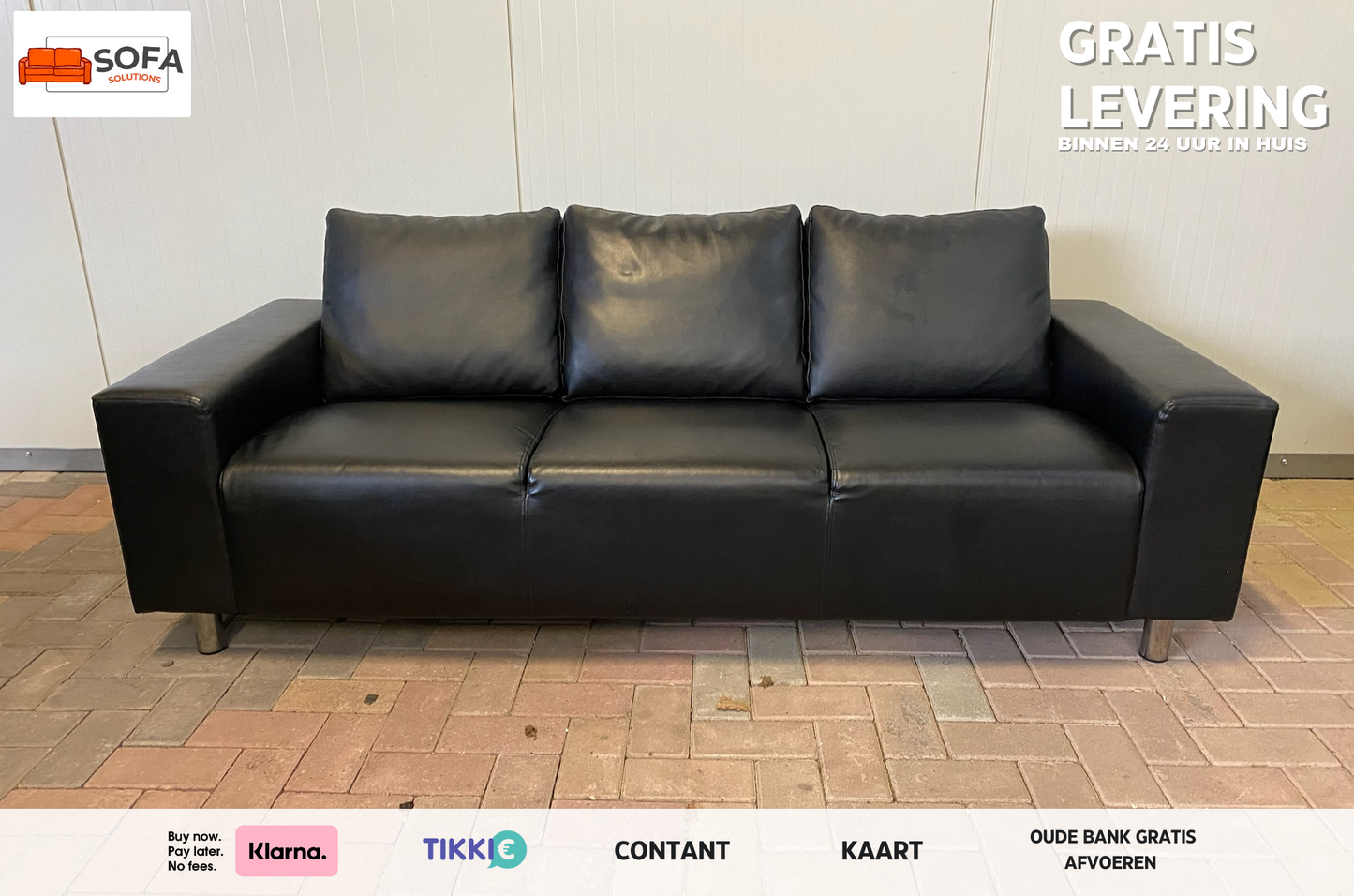 GRATIS LEVERING HEEL BENELUX + DACH Mooie Zwart Leer 3-zitsbank