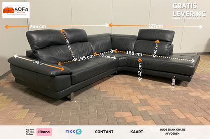 Natuzzi Speranza Leren Hoekbank – Italiaans Design – Luxe Antraciet Echt Leer – Gratis Levering
