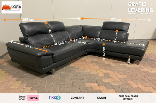 Natuzzi Zwarte  Antraciet Leren Hoekbank – Premium Comfort – Gratis Levering NL & BE