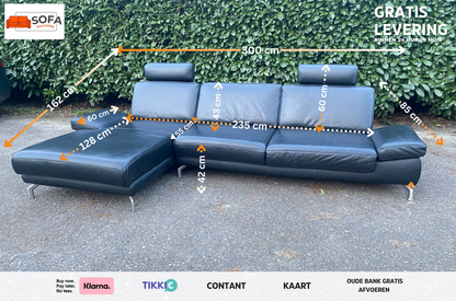 Henders & Hazel Zwarte Hoekbank – Premium Europees Comfort – Echt Leer