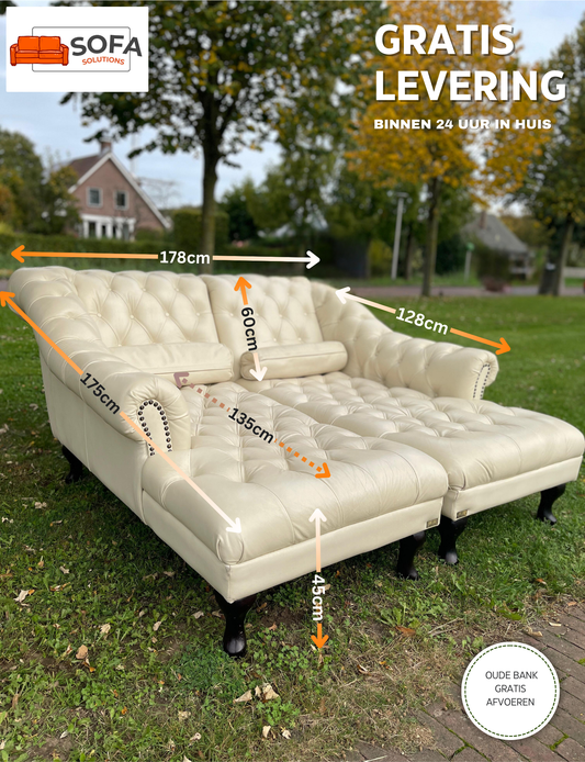 GRATIS LEVERING HEEL BENELUX + DACH Chesterfield Echt Leer Chaise Lounge