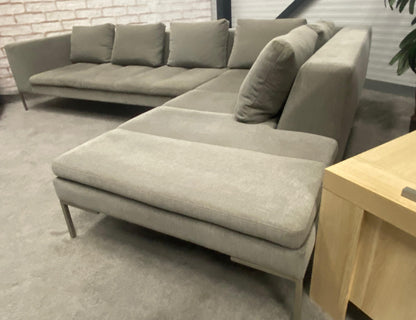 GRATIS LEVERING HEEL BENELUX + DACH Montel Taupe Stoffen Hoekbank